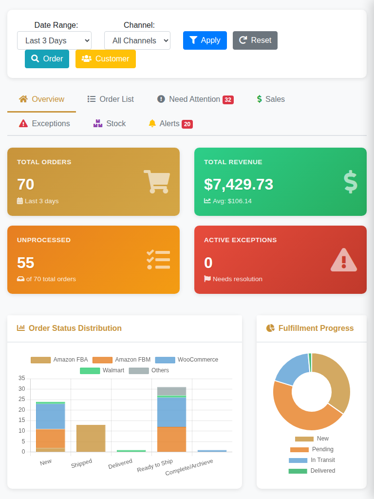 OrderHUBx tablet view - responsive dashboard on tablet