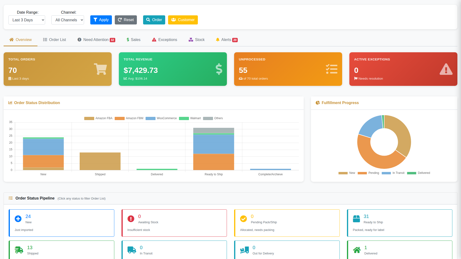 OrderHUBx desktop view - full dashboard on widescreen monitor