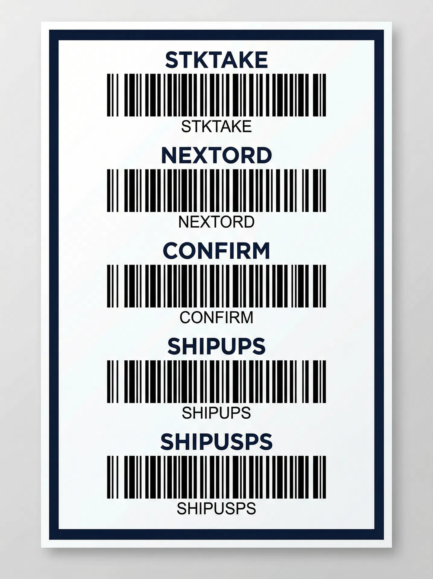 Command barcode chart for warehouse operations